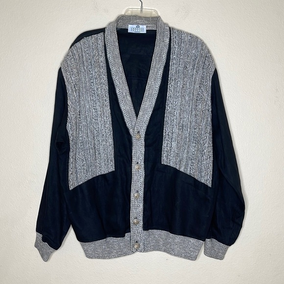 Umberto Vallati Italy Mens Black Linen & Cotton Knit Long Sleeve Cardigan 48 XXL - Picture 1 of 10